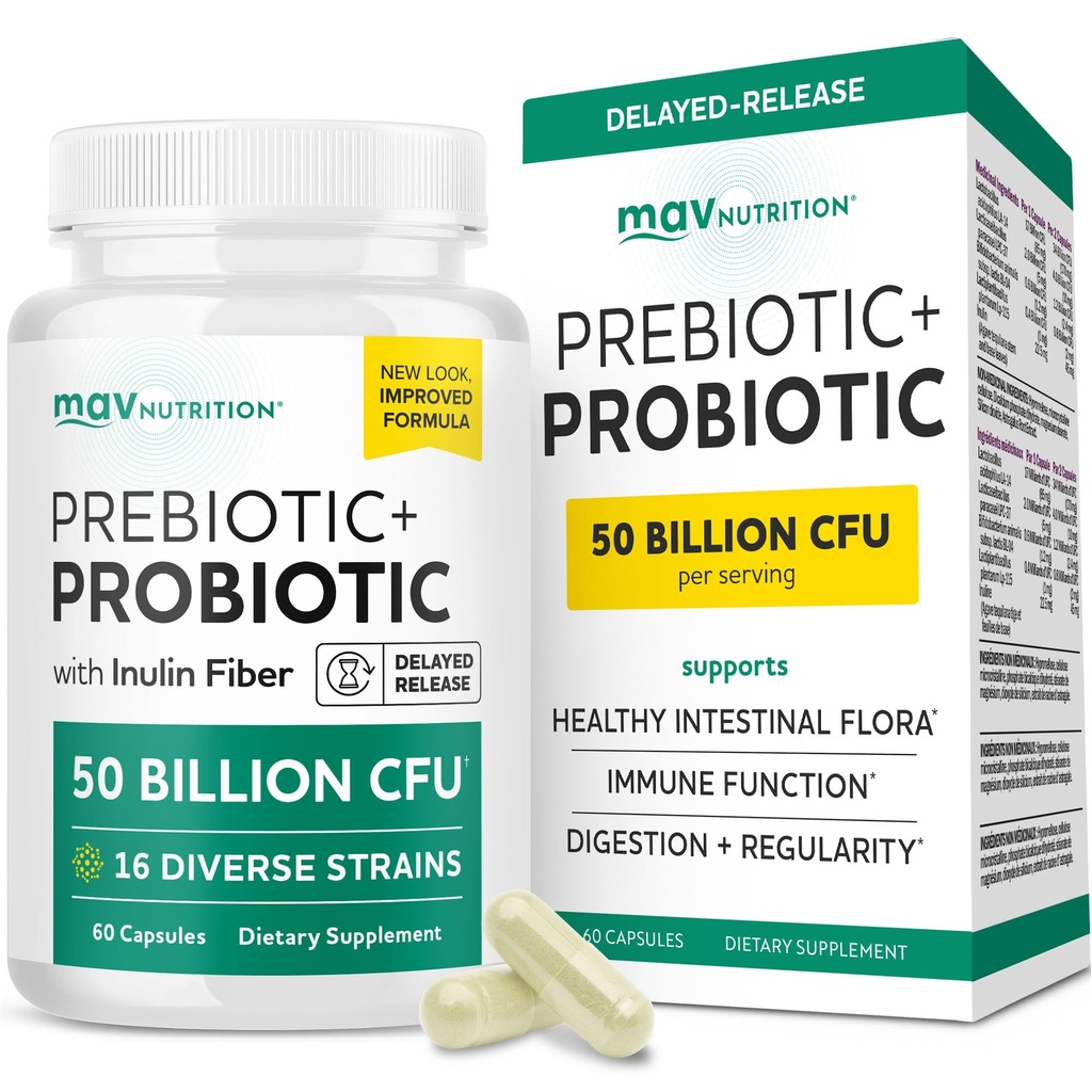 Kadınlar ve Erkekler için prebiyotikler ve Probiyotikler | Gut Health & Bloating Relief | Synbiyotik with 20 Milyar CFU Lactobacillus & Bifidobacterium | Raf-Stable | Vegetarian | 60 Ct.
