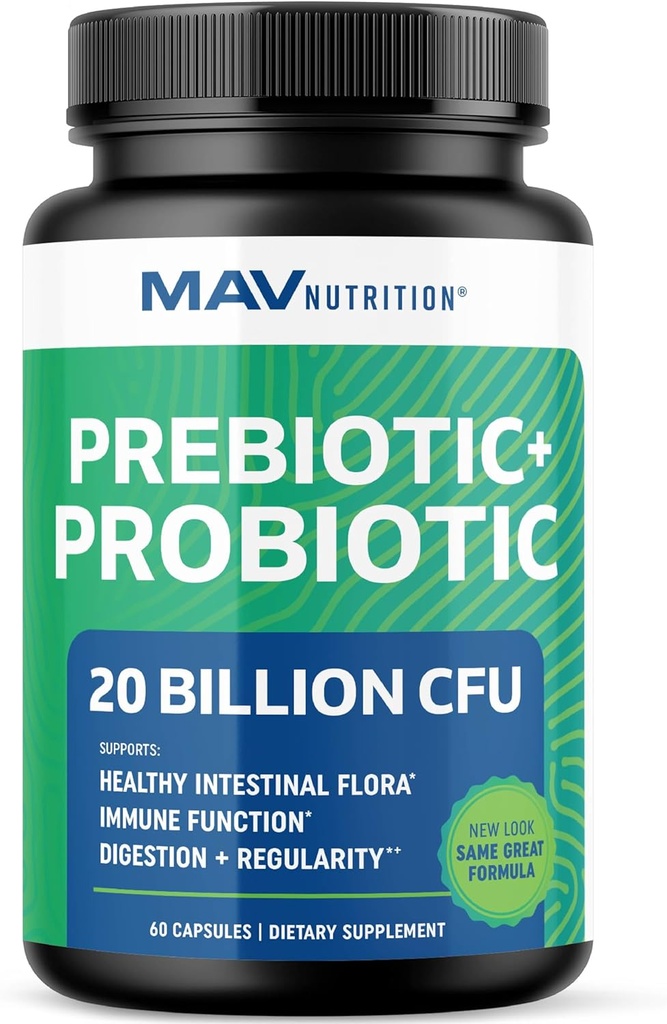 Kadınlar ve Erkekler için prebiyotikler ve Probiyotikler | Gut Health & Bloating Relief | Synbiyotik with 20 Milyar CFU Lactobacillus & Bifidobacterium | Raf-Stable | Vegetarian | 60 Ct.