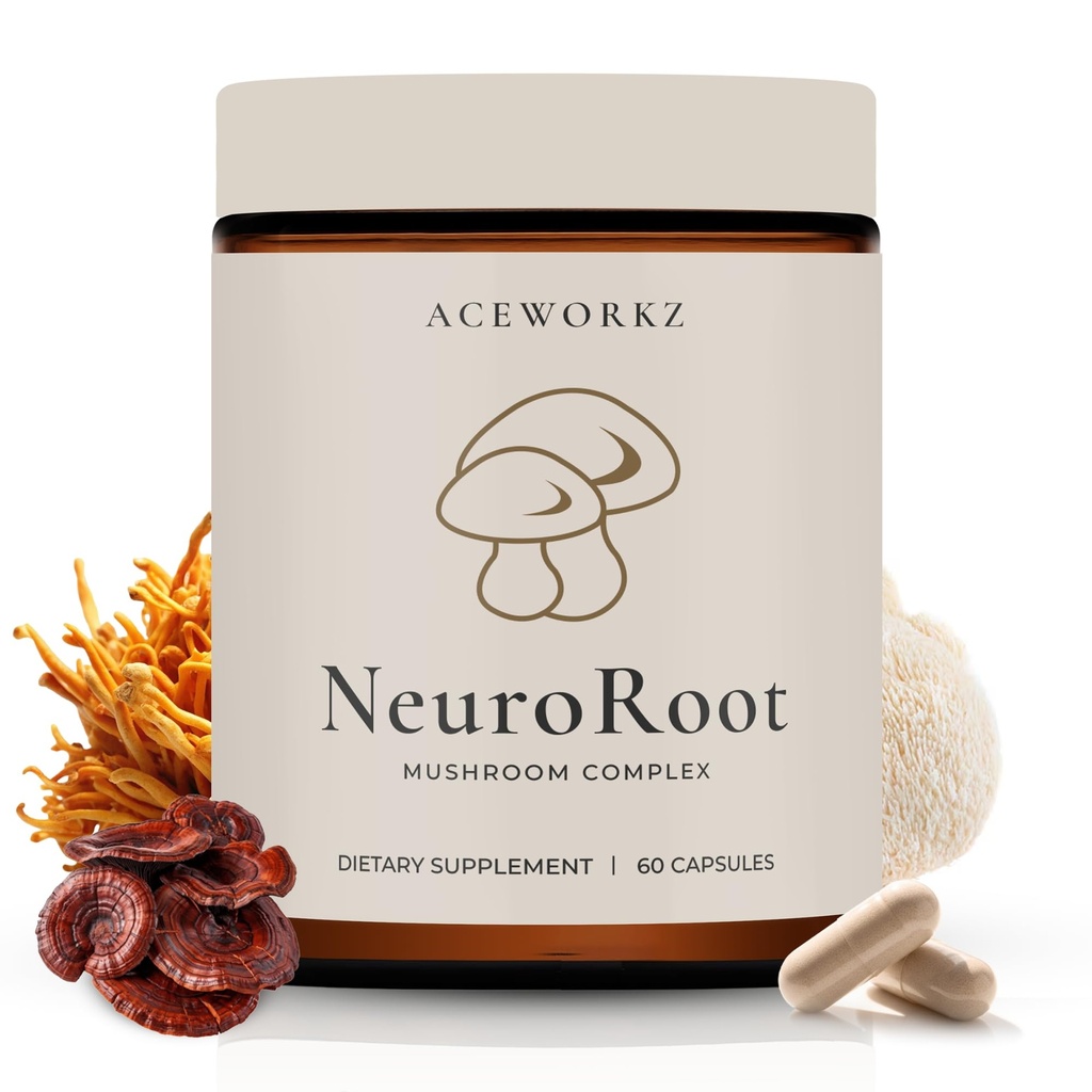 ACEWORKZ 10 Mushroom Complex Supplement - Mane, Reishi, Cordyceps & More - Εγκεφαλική Υγεία, Μνήμη & Εστίαση Nootropic - Ενέργεια & Ανοσολογική Υποστήριξη (90 Κάψουλες)