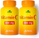 ALFA VITAMINS Vitamin C Supplement 1000 mg, Immune Support & Health Skin için Güçlü Antioksi, Collagen Formation, Diyetary Supplement for Daily Wellness, 100 Tablet, 2 Şişe Paketi,