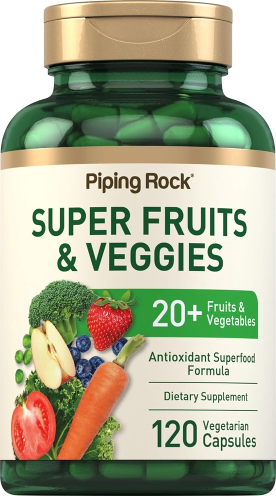 Piping Rock Meyveleri ve Veggies Supplement | 120 Capsules | Plus 20 Meyve ve Sebzeler | Antioksi Superfood Formula | Daily Multivitamin | Vegetarian, Non-GMO, Gluten Free