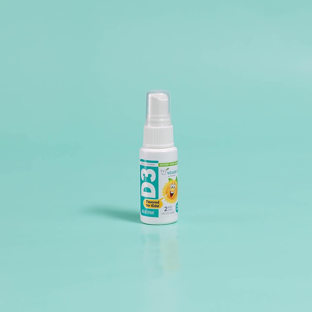 Vegan Life Beslenme - Çocuklar için D3 yapıştırıcısı - Orange-Flavored, Gluten-Free, Non-GMO, Supports Bone Health and Immune System - 0.65 Fl Ounce