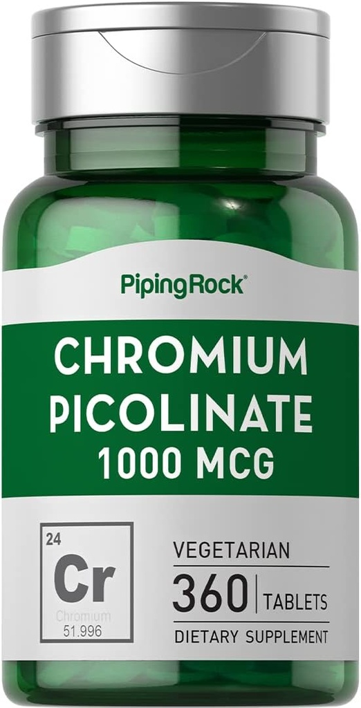 Piping Rock Chromium Picolinate 1000 Live | 360 Tablet Pills | Vegetarian, Non-GMO, Gluten Free Supplement Supplement