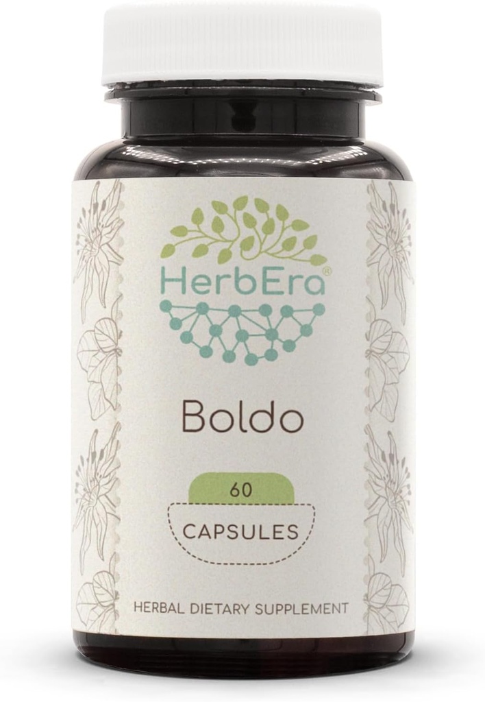 HerbEra Boldo 60 Capsules, 500 mg, Boldo (Peumus boldus) Dried Leaf (60 Capsules)