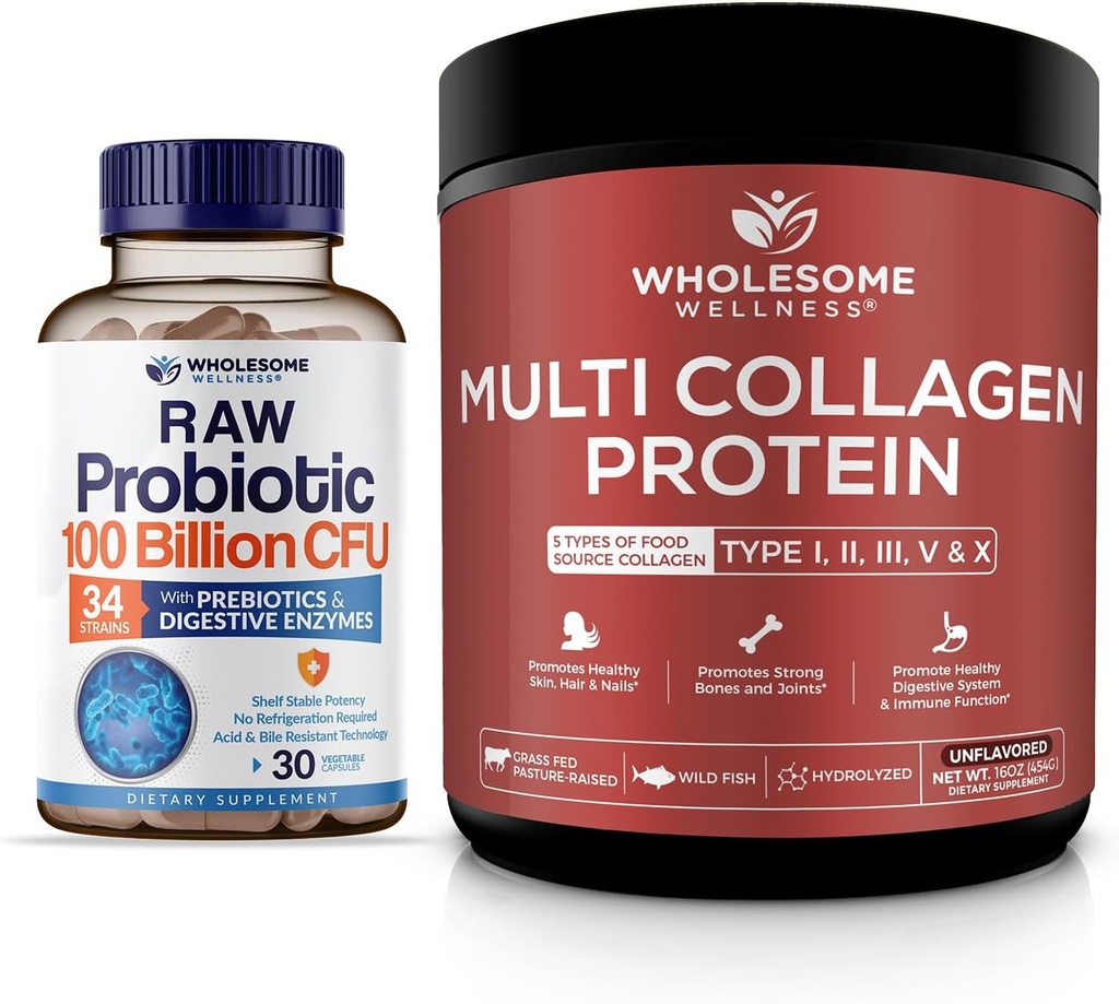 Allsome Wellness Organic Probiyotiks 100 Milyar CFU, Dr Women and Men + Multi Collagen protein Toz Hidrolyzed (Type I II III V X) Sche