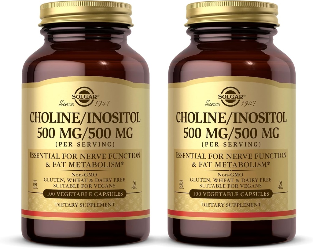 Solgar Choline/Inositol 500 mg/500 mg, 100 Sebze Kapsülleri ( 2) - Enerji Metabolism, Liver Health, Essential for Brain & Nerve Function - Non-GMO, Vegan, Kosher - 100 Toplam Hizmetler