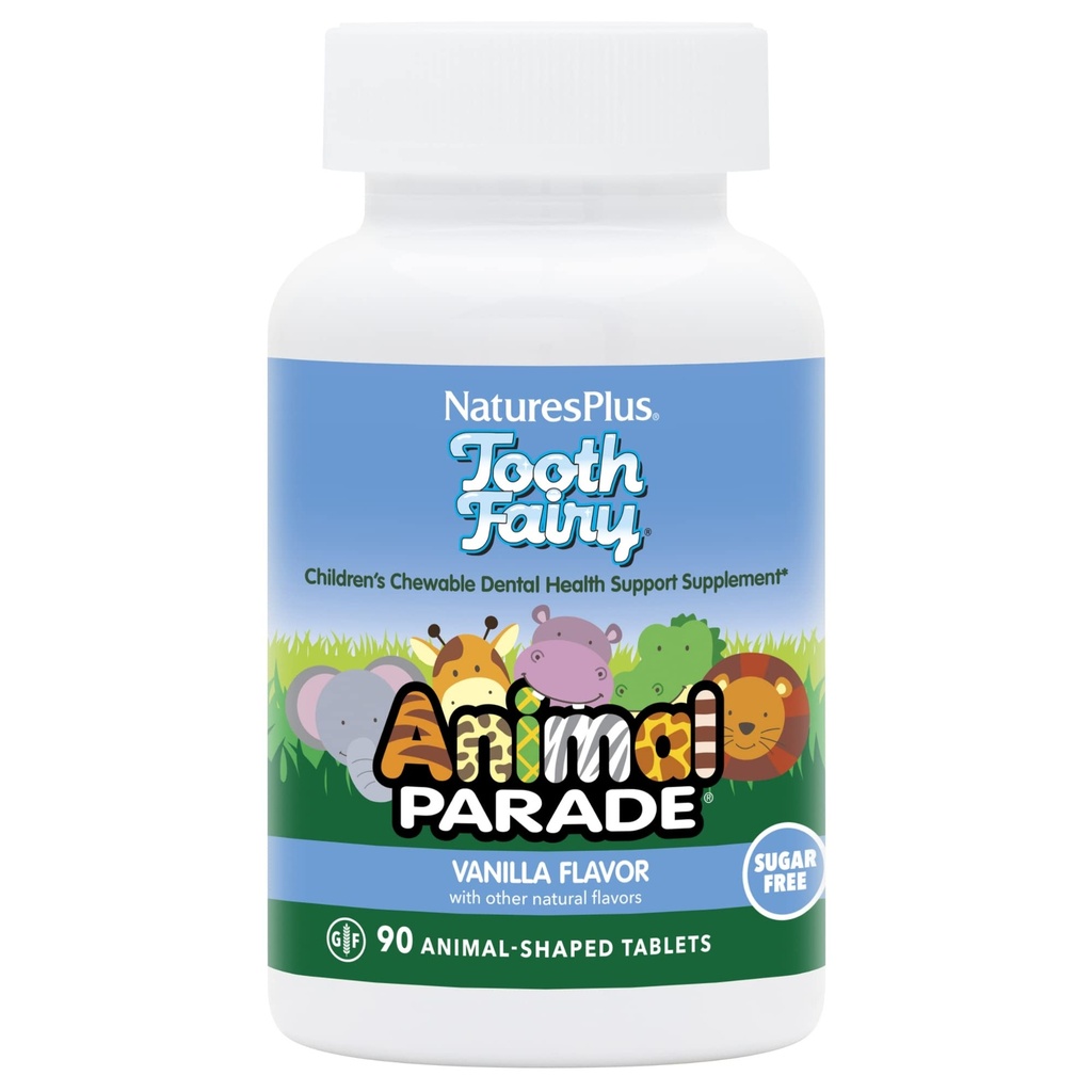 Natures Plus Animal Parade Tooth Peri Children's Chewables - Natural Vanilla Flavor - 90 Animal-Shaped Tabletler - Diş Sağlığı Tamam - Vejetary, Gluten Free - 45 Hizmet