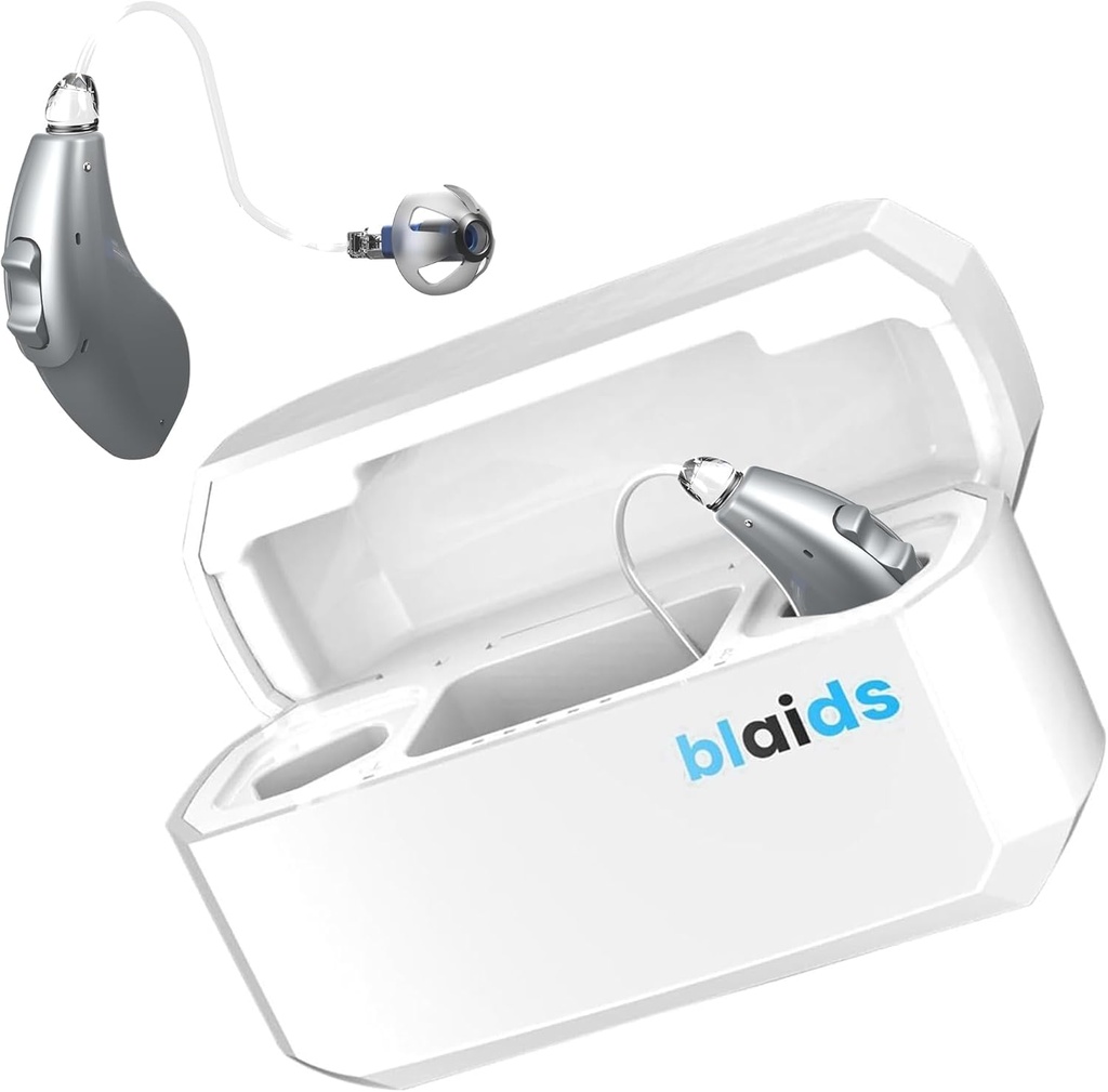 BlaidsX Nöro Isıtma RIC + Mobile App İşitme Testi ve Gürültü İptali ile Yetişkinler için işitme Aids, Dual Mic & 96 DSP Channels. USA- Made Processor