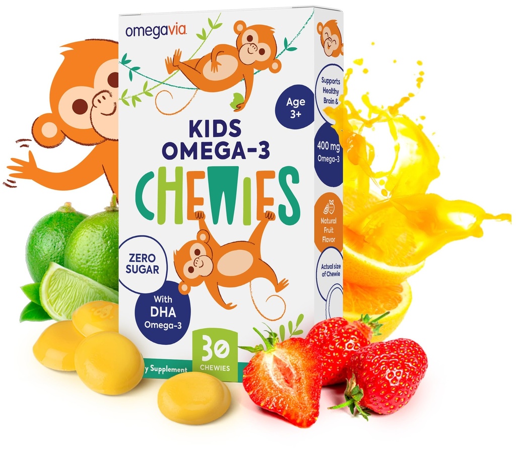 Omega 3 Gummies - Ultra-High DHA Chewable Gel Gummy - Omega 3 for Kids Supports Brain & Eye Health - Sugar-Free Natural Fruit Flavor - Omega 3 Fish Oil Gummies (30 Count)