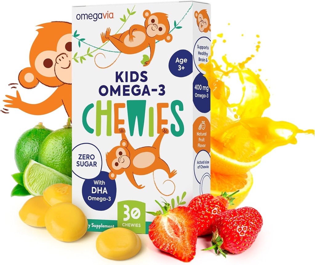 Omega 3 Gummies - Ultra-High DHA Chewable Gel Gummy - Omega 3 for Kids Supports Brain & Eye Health - Sugar-Free Natural Fruit Flavor - Omega 3 Fish Oil Gummies (30 Count)