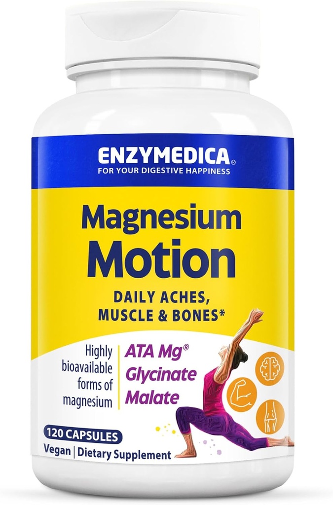 Enzymedica, Magnezyum Hareketi 3 Forms of Magnezyum, ATA Mg, Glycinate, Malate, Soothes Occasional Aches, Supports Bones & Muscles, 120 Capsules