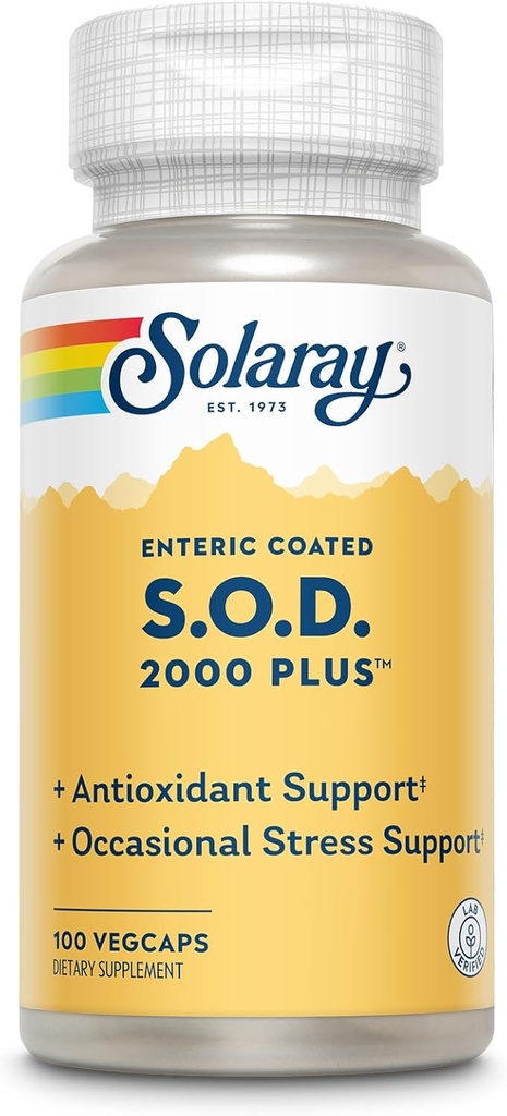 SOLARAY S.O.D. 2000 Plus - Superoksit Dismutase (SOD) ve Catalase Antioksit, Wellness Support - w/Green Tea Ekstradüksiyon, Rosemary, Grape Seed Ekstraksiyon, 60 günlük Garanti, 100 Hizmet