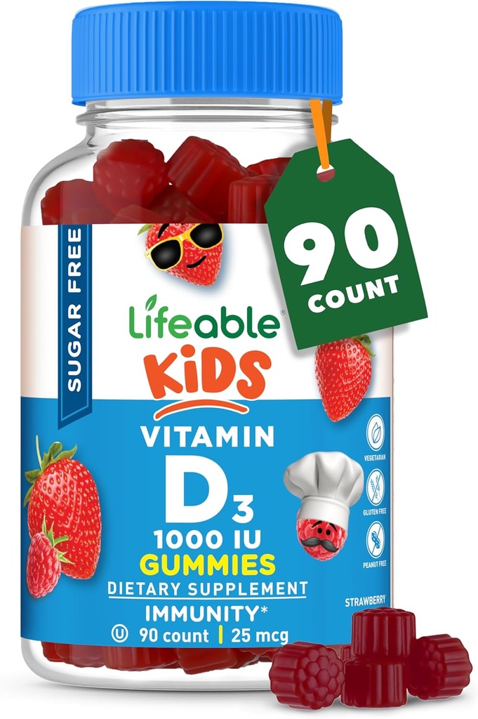 Lifeable Sugar Free Vitamin D for Kids 1000 IU – Great Tasting Natural Flavor Gummy Supplement – Gluten Free Vegetarian Chewable – for Powerful andhealth Bones, for Children, Teen, Toddler, 90 Gummies