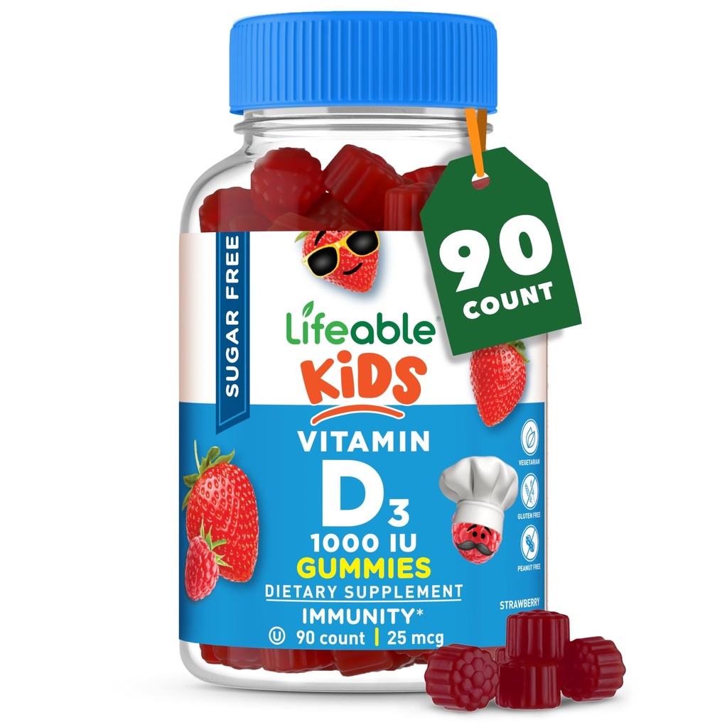 Lifeable Sugar Free Vitamin D for Kids 1000 IU – Great Tasting Natural Flavor Gummy Supplement – Gluten Free Vegetarian Chewable – for Powerful andhealth Bones, for Children, Teen, Toddler, 90 Gummies