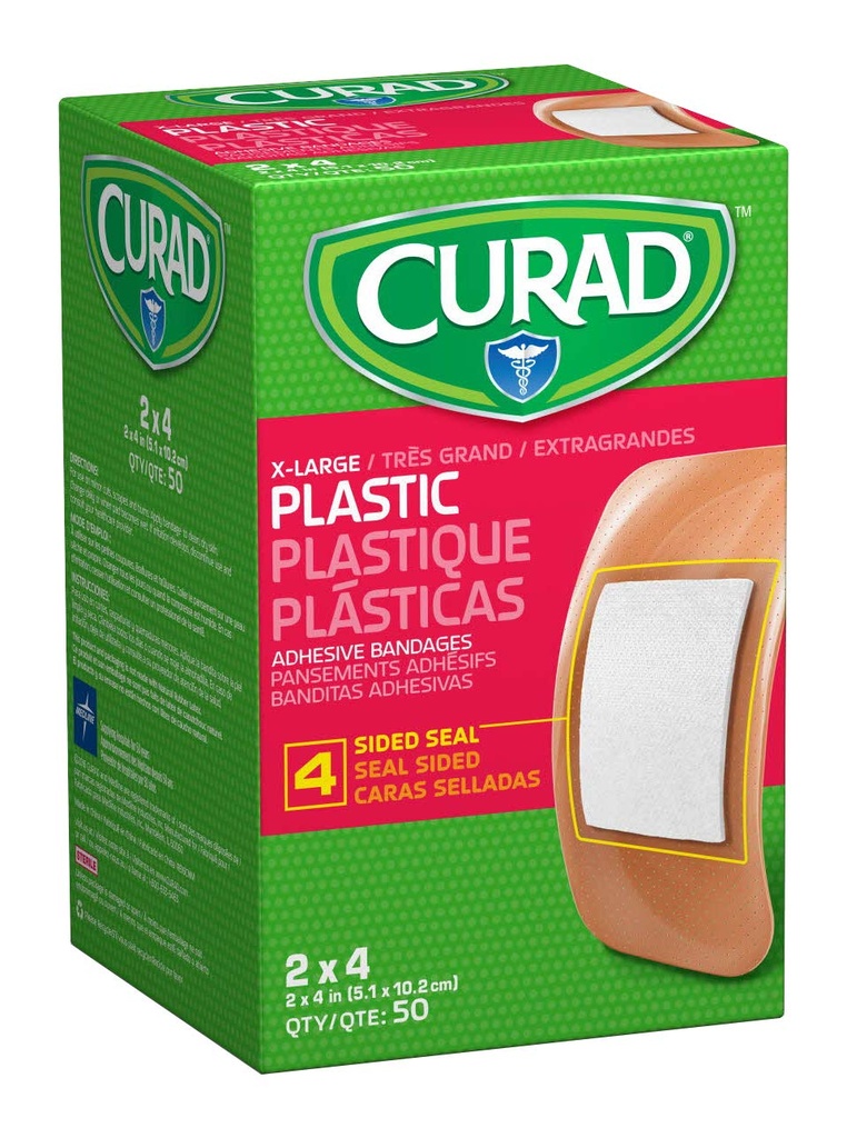 CURAD Plastik Yapıştırıcı Bantları 2" x 4", Doğal Kauçuk Latex'ten değil, 600'ün Pack of 600