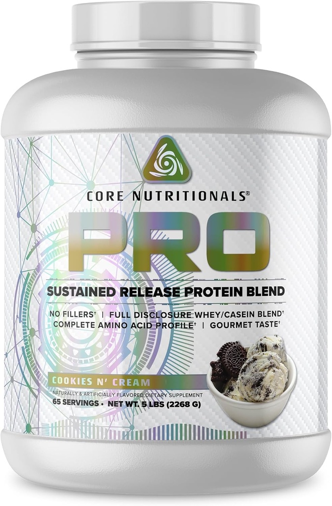 Core Nutritionals Pro Sustained Release Whey proteini | Digestive Enzymes | 25g Protein, 2g Carbs | No Fillers | 5 Pound (Kurlar N Krem)