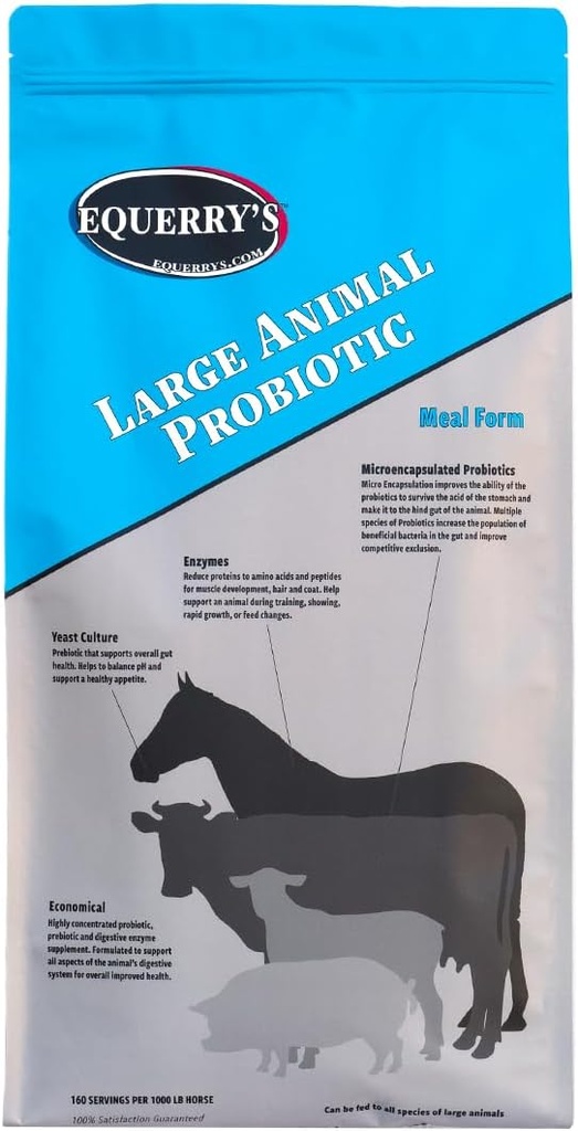 Equerry'nin Büyük Hayvan Probiyotiki | Gut Health ve Nutrient Abors | Probiyotikler ve Atalar, İnekler, Goats, Koyunlar, Pigs, 160 Feedings (20lbs) 1000 lb Animal