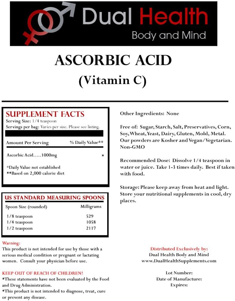Dual Health Body & Mind 1 (1 lb) Her Ascorbik Asit (Vitamin C) & MSM (Methylsulfonylmethane) Toz Combo