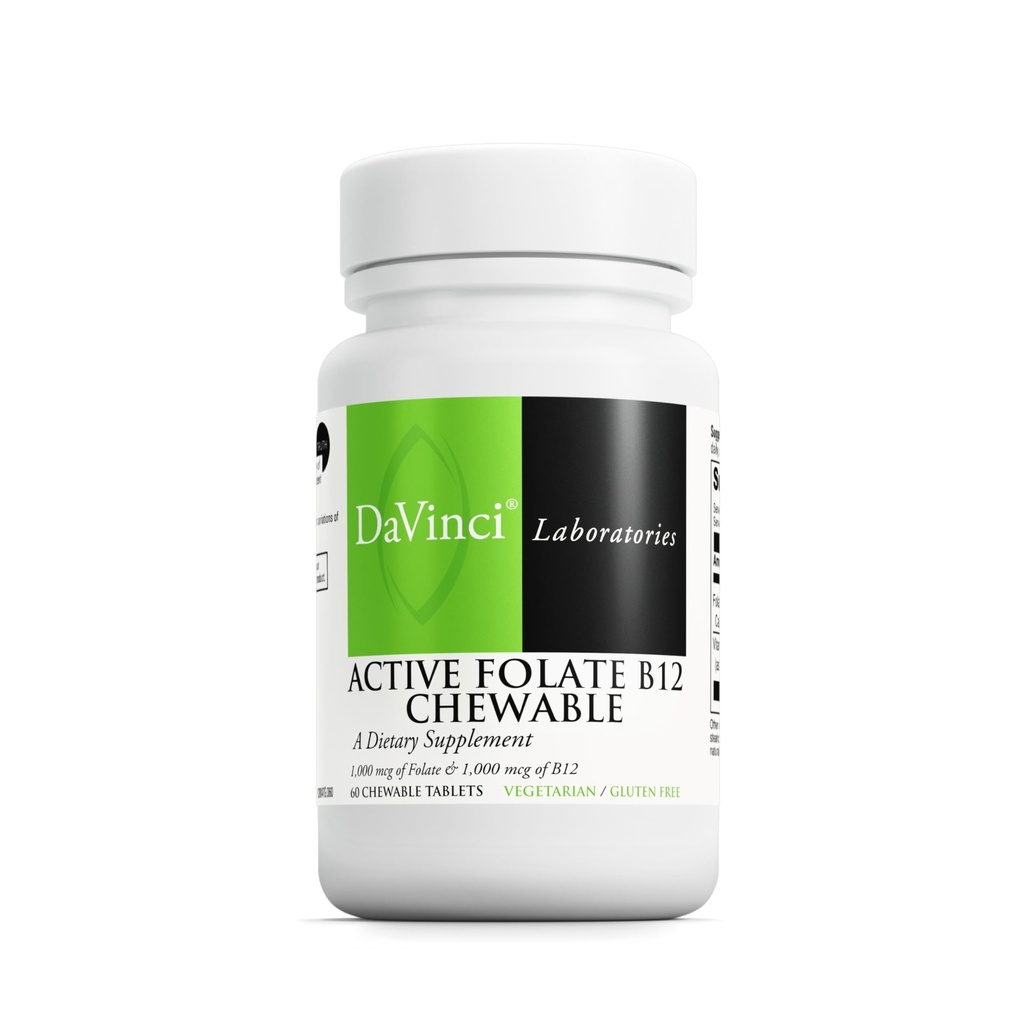 DAVINCI Labs Active Folate B12 Chewable - Diyeter Supplement to Support Heart Health, Sağlıklı Nerves, Immune Function and Energy Production* - Folate and Vitamin B12-60 Chewable Tabletler ile