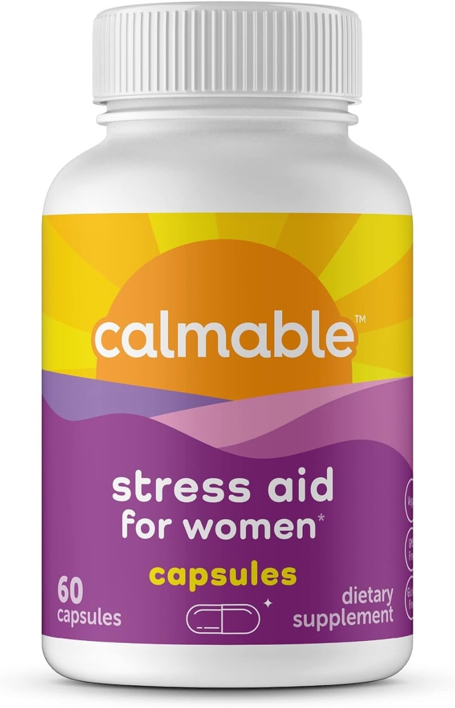 Kadınlar için Stres Yardımı - Vegan - GABA, 5-HTP, Ashwagandha - Vitamin Diyet Supplement - 60 Capsules