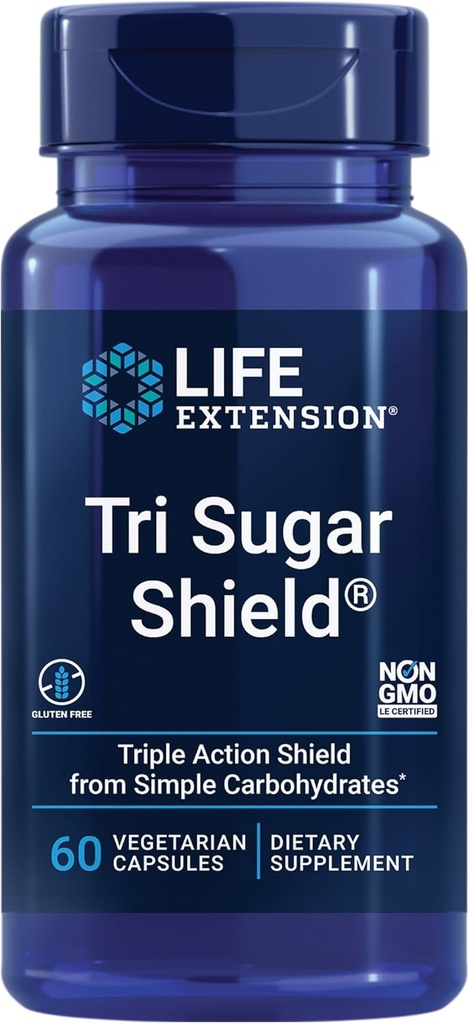 Επέκταση ζωής Tri Sugar Shield®, Sorghum πίτουρο, Λευκό μούρο, φλοριντζίν Apple πολυφαινόλη, Τρία Βοτανικά εκχυλίσματα Προάγουν τον υγιή μεταβολισμό της γλυκόζης, χωρίς γλουτένη, μη ΓΤΟ, χορτοφάγοι, 60 κάψουλες