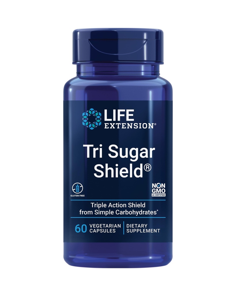 Επέκταση ζωής Tri Sugar Shield®, Sorghum πίτουρο, Λευκό μούρο, φλοριντζίν Apple πολυφαινόλη, Τρία Βοτανικά εκχυλίσματα Προάγουν τον υγιή μεταβολισμό της γλυκόζης, χωρίς γλουτένη, μη ΓΤΟ, χορτοφάγοι, 60 κάψουλες