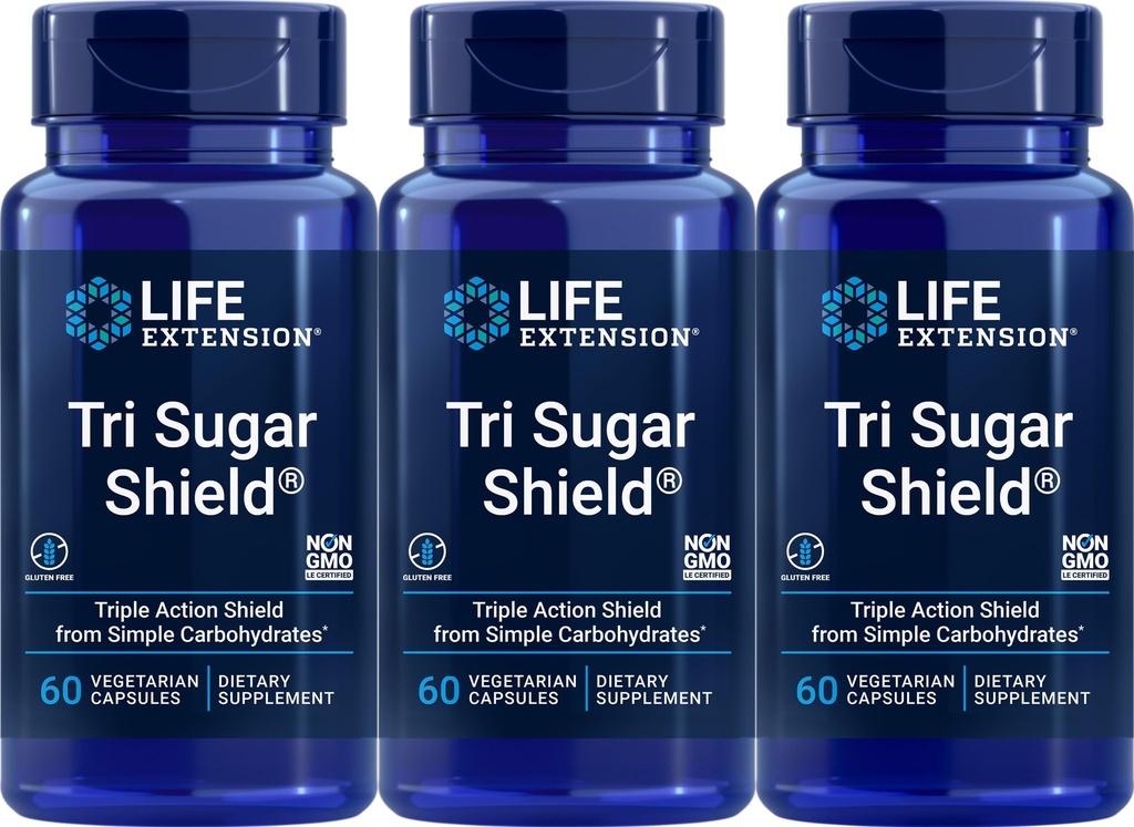 Επέκταση ζωής Tri Sugar Shield®, Sorghum πίτουρο, Λευκό μούρο, φλοριντζίν Apple πολυφαινόλη, Τρία Βοτανικά εκχυλίσματα Προάγουν τον υγιή μεταβολισμό της γλυκόζης, χωρίς γλουτένη, μη ΓΤΟ, χορτοφάγοι, 60 κάψουλες