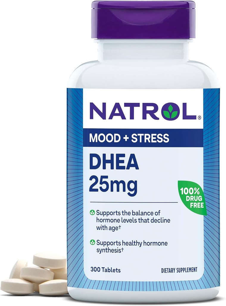 Natrol Mood & Stress DHEA 25mg withdis, Diyetary Supplement for Balance of certain Hormon Seviye ve Mood Support, 300 Tablet, 300 Day Supply