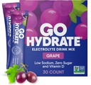 GoHydrate Instant Hydration Powder Packets - Low Sodium Electrolytes Drink Mix - Φυσική Ενυδάτωση Υποστήριξη, Ζάχαρη Δωρεάν Ηλεκτρόλυτη Γεύση Ποτό με Βιταμίνη D, 30 συσκευασίες, Σταφύλια