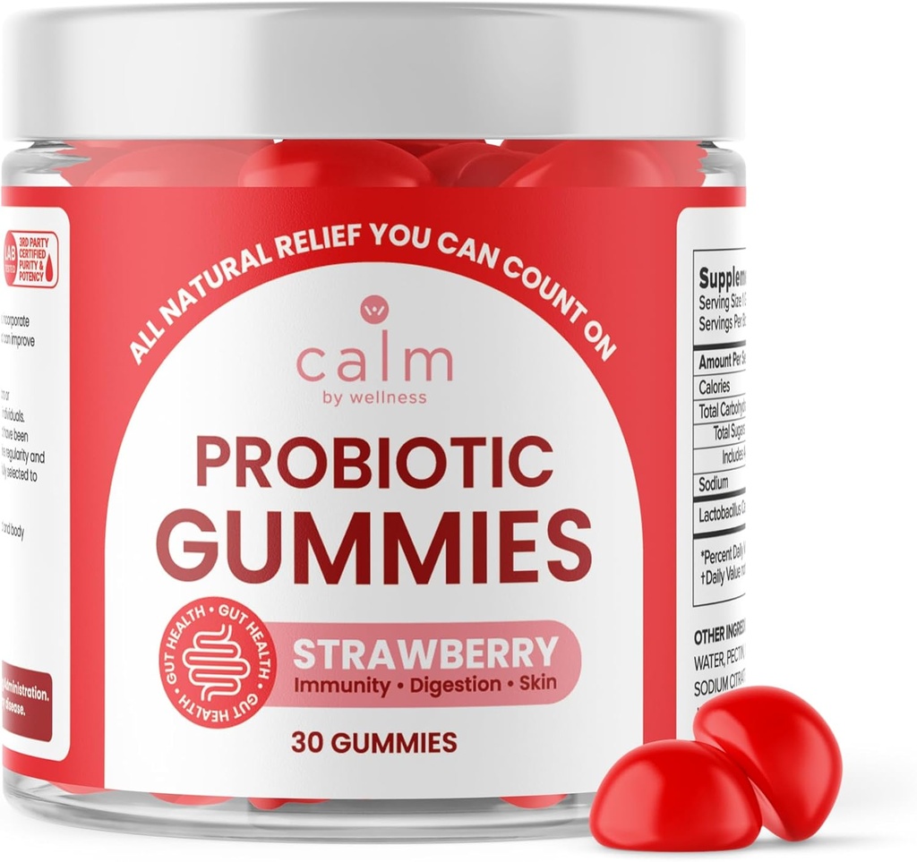 Ηρεμία από το Wellness Probiotic Gummies, Φράουλα-Flavored, Όλα τα φυσικά Vegan Probiotics για ενήλικες, 10 δισεκατομμύρια CFUs, Probiotic για Digestive Regularity, Ανοσία, Υγεία του δέρματος και Υγεία των ούρων
