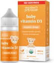 Mother's Promise Organic Baby Vitamin D Drops | 100% Plantive | Sağlıklı Büyüme ve Kemik Gelişimi | Yaş Yeni doğan+ | 180 Servisler | Bebek Vitamin D3 Bebek ve Toddler için Sıvı | Bebekler için 400 IU
