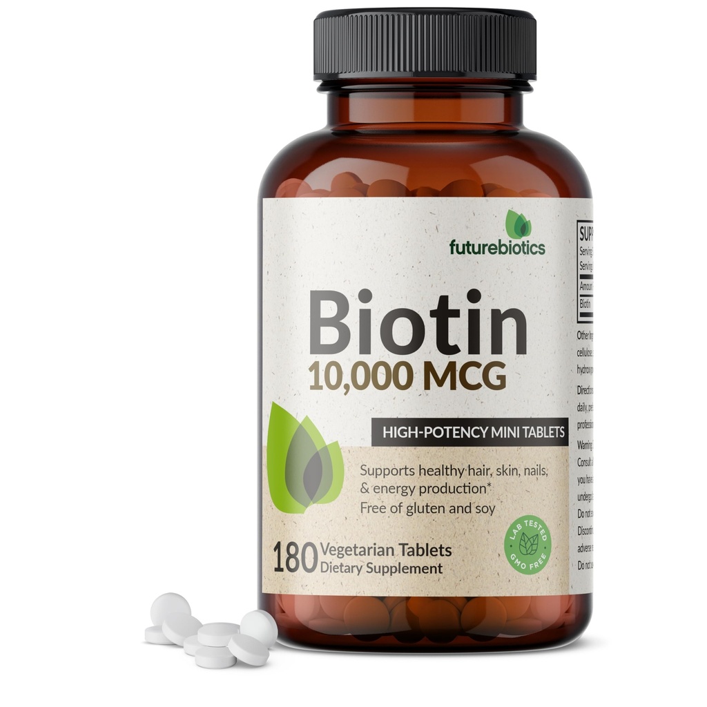 Futurebiyotiks Biotin 10.000 MCG Yüksek Potency Tabletleri Sağlıklı Saç, Skin & Nails & Energy Production, Non-GMO, 180 Vegetarian Tabletler