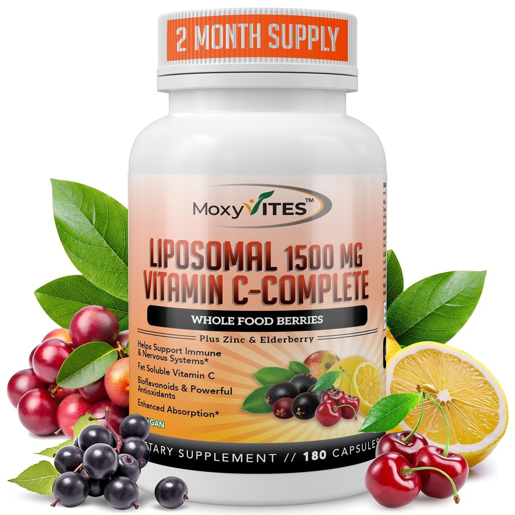 Liposomal Vitamin C ile çinko Capsules - Vit C Organik Yaşlılar, Amla, Camu Camu Camu-a C High Abors, Anti Aging, Immune Support,1500 mg/Serving 3 Moon Supply Gluten Free NON GMO Veggie Caps