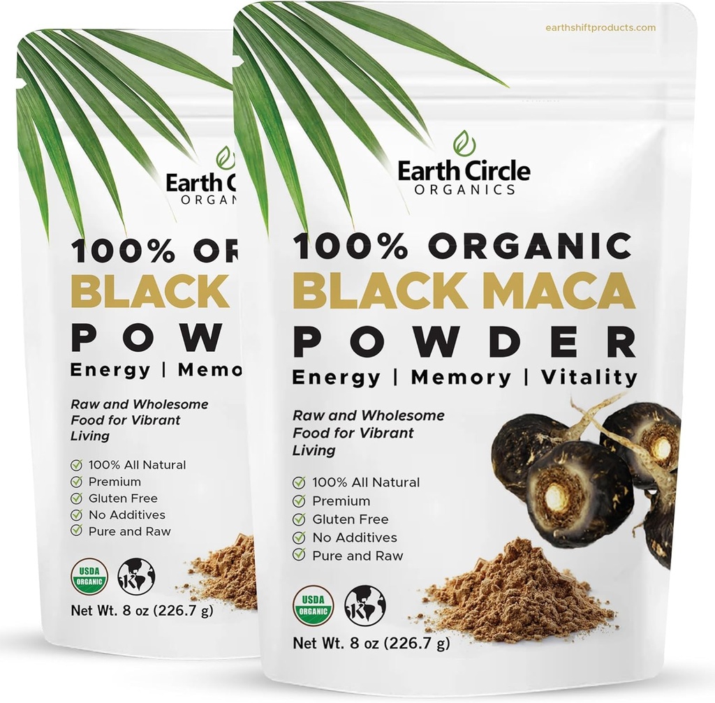 Organik Siyah Maca Peruvian Root Toz | Erkekler için Siyah Maca Kök | Doğal Tamam | Temel Vitaminler, Mineraller & Fatty Asits Improv Energy | Immune Support (8oz, Pack of 2)