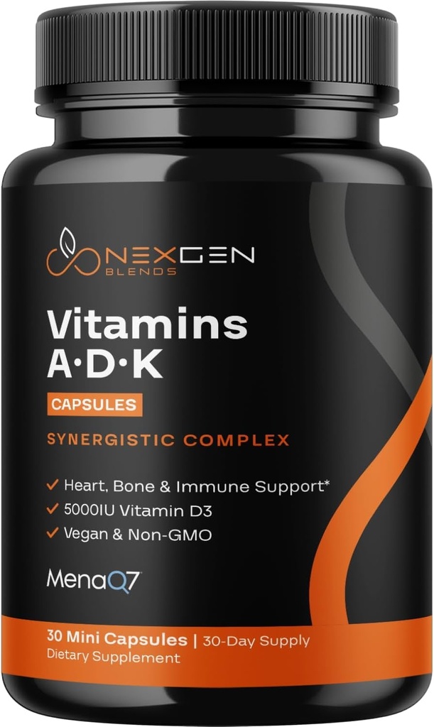 Yüksek Aborpsiyon ADK Vitamin Supplement - Vegan Vitamin D3 K2 MK7 & A fordis Regulation Plus Bone Heart Youroid & Immune Support - 5000IU D3 Non GMO & Gluten Free (1 Ay)