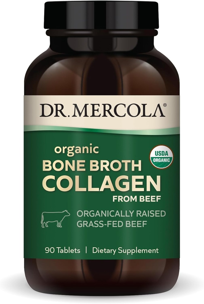 Dr. Mercola Organik Bone Broth Collagen, 30 Hizmet (90 Tablet), Organik olarak Grass-Fed Beef, Diyetsel Tamam, Destekler Bone ve Ortak Konfor, USDA Organic, Non-GMOMO