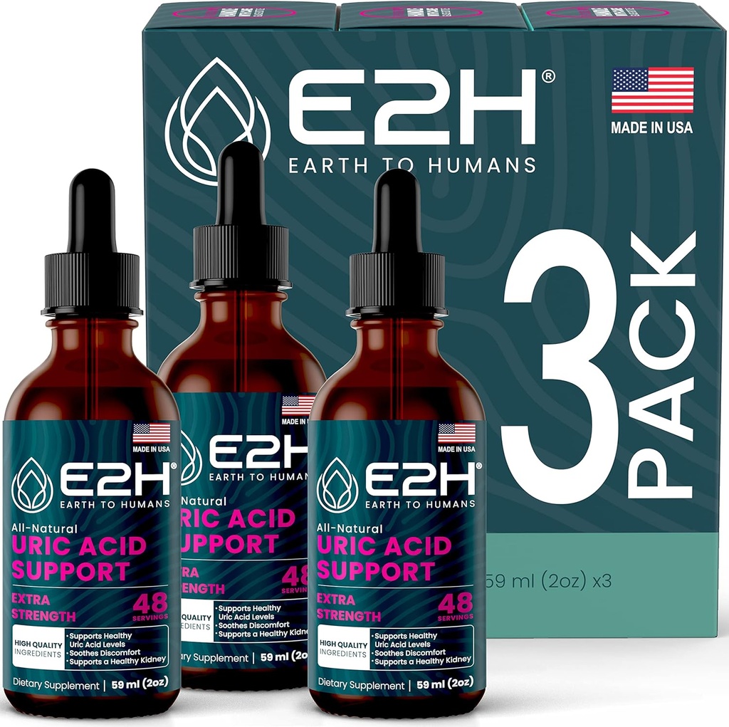 E2H Uric Acid Support Supplement - Tart Cherry ve Devil's Claw - Supports Uric Acid Health and Kidney Function Non-GMO - Vegan - (3 Şişe)