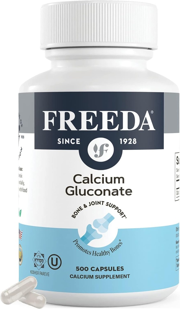 Freedauba Gluconate - Kosher Vegandis Supplement - Digest & Absorb için Kolay - D vitamini olmayan - (500 Capsules)