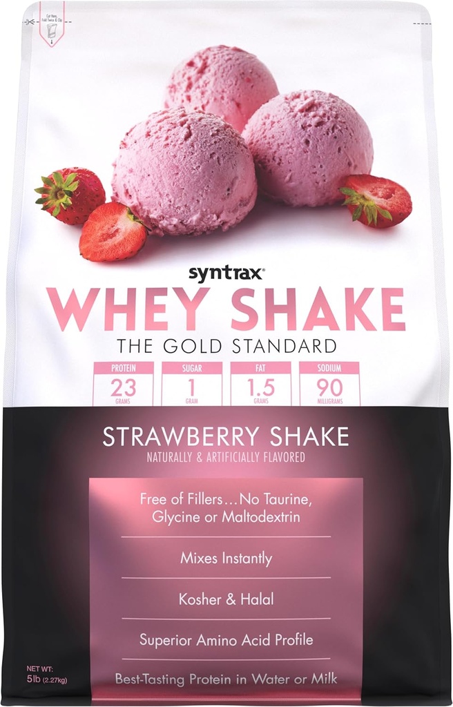 Συγκόλληση θρέψης Whey Shake, κρύο φιλτραρισμένο & μη μετουσιωμένο μείγμα πρωτεΐνης Whey, Shake φράουλα, 5 lbs