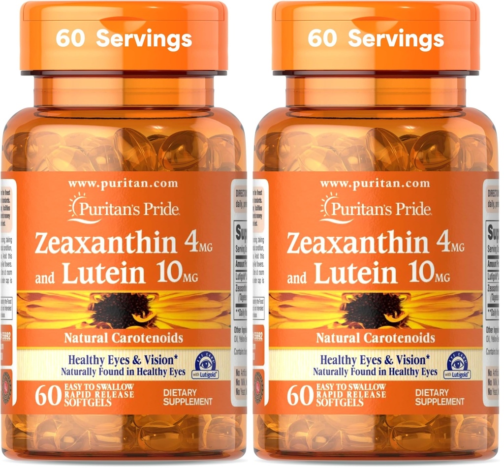 Puritan's Pride Zeaxanthin 4 mg with Lutein 10mg, Supports Health Eyes and Vision*, 60 ct (Pack of 2)