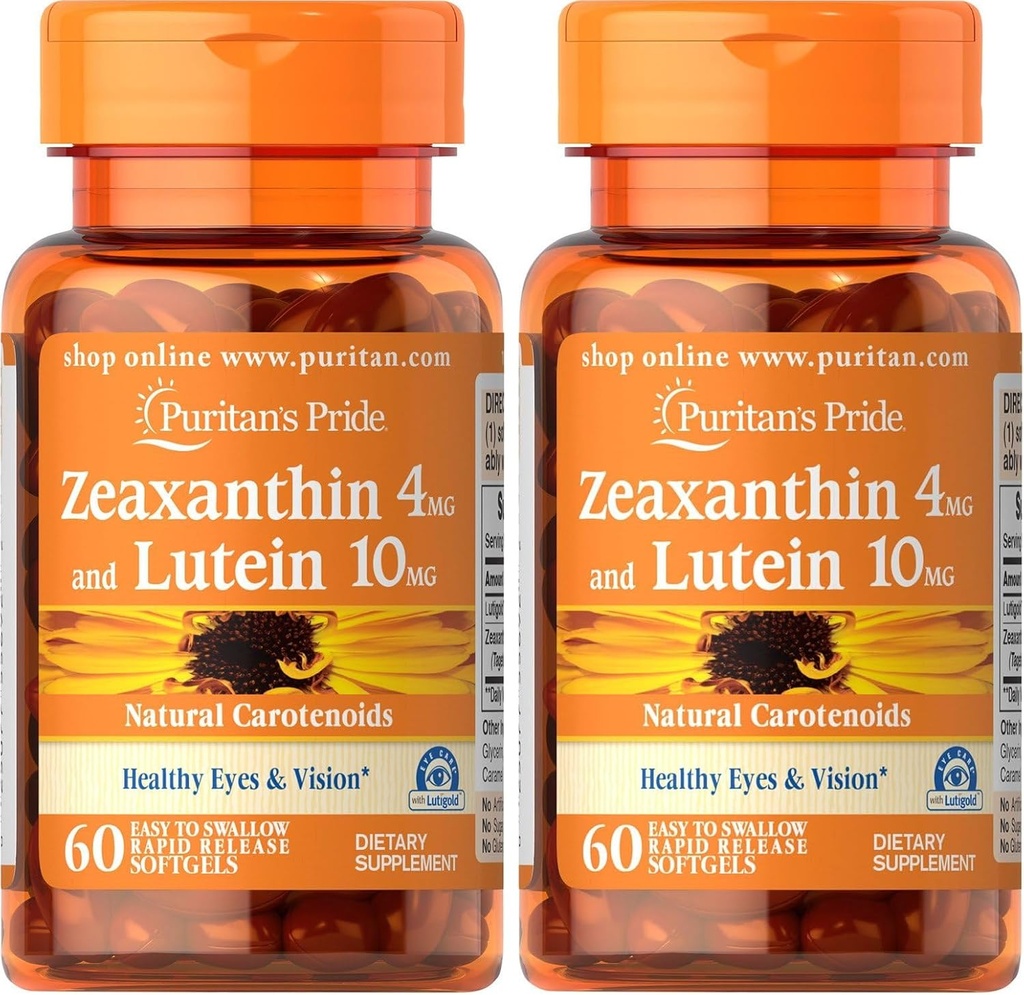 Puritan's Pride Zeaxanthin 4mg με Lutein 10mg, Υποστηρίζει υγιή μάτια και όραση *, 60 ct (πακέτο των 2)