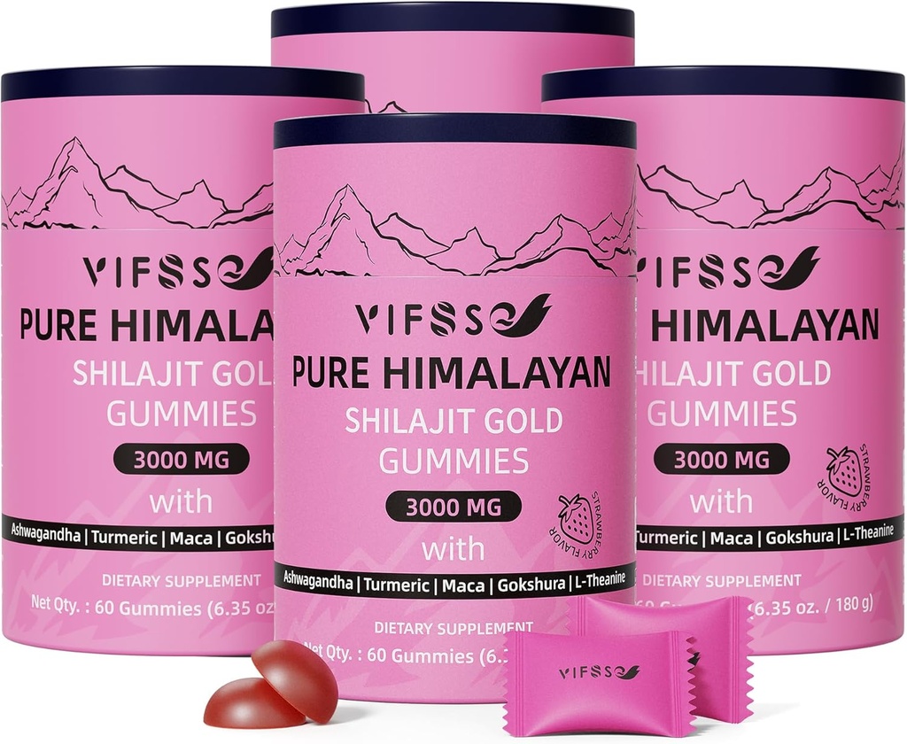 Shilajit Gummies, 3000 Mg Shilajit Pure Himalaya Organik Ashwagandha, Turmeric Sugar-Free Gummies for Men and Women, Shilajit Supplement, Non-GMO Nature Shilajit for Energy, 240 Gummies