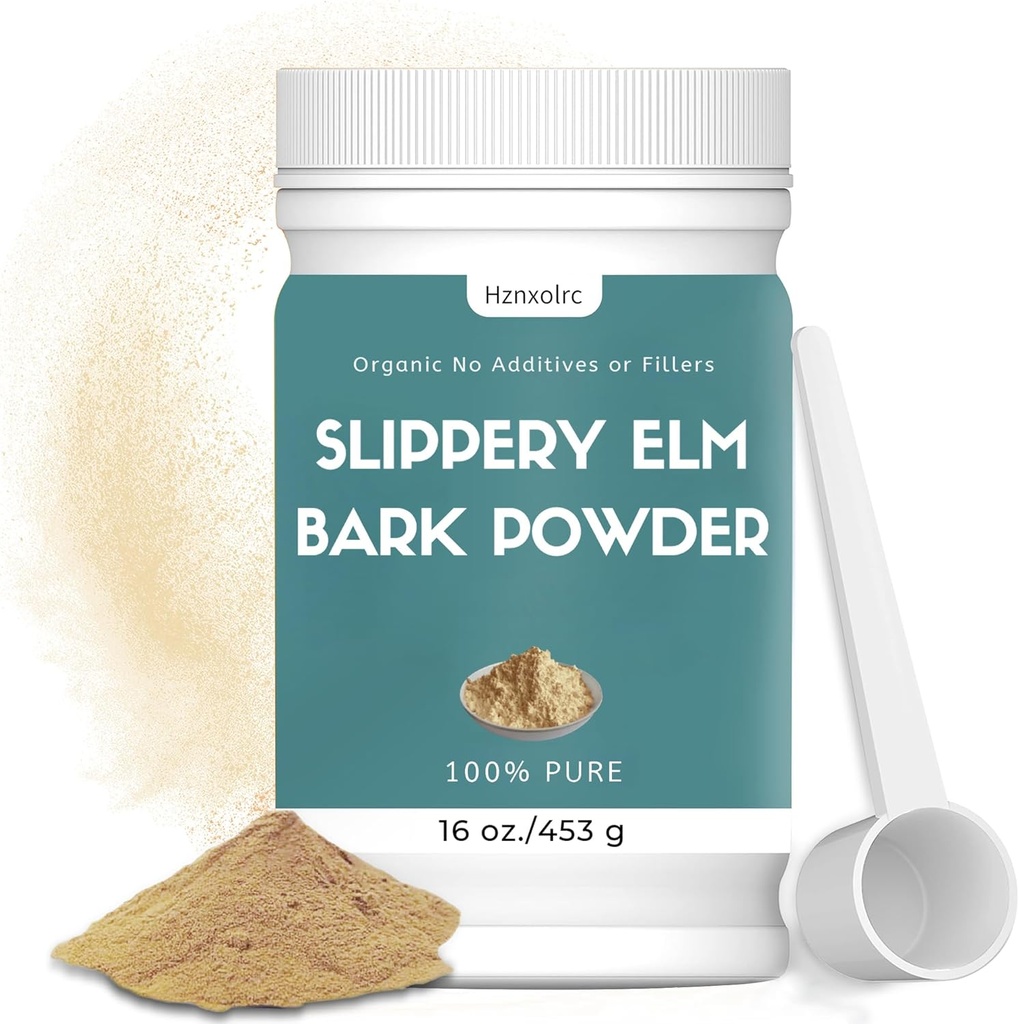 16 oz Slippery Elm Powder Organic, Slippery Elm Bark Powder Organic, No Bitter Taste, 100% Pure & Natural, Instant, Food-Grade, Vegan, Pet Friendly