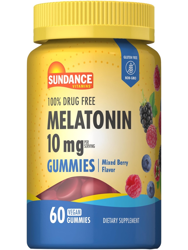 Sundance Melatonin 10mg Gummies for Yetişkinler | 60 Kont | Karma Berry Flavor | Vegan, Non-GMO ve Gluten Free Supplement Supplement Supplement