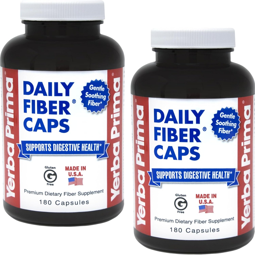 Yerba Prima Daily Fiber Formula - 180 kapaklar ( 2) - ► ve Çözülemeyen Diyet Fiber Supplement - Kolon Temiz - Gut Health - Vegan, Non-GMO, Gluten-Free-Free