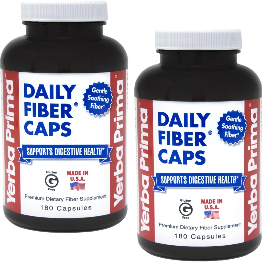 Yerba Prima Daily Fiber Formula - 180 kapaklar ( 2) - ► ve Çözülemeyen Diyet Fiber Supplement - Kolon Temiz - Gut Health - Vegan, Non-GMO, Gluten-Free-Free