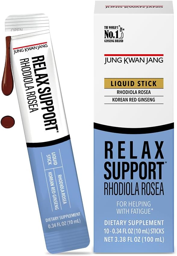JUNG KWAN JANG Relax Support Rhodiola Rosea (800 mg), Koreli Red BTC Hertime Extract Sticks, Relaxation Supplement for Calm and Clarity, 10 Count 10