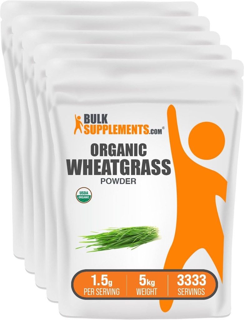 BulkSupplements.com Organik Buğdaygrass Toz - Organik Super Greens Toz, Superfoods Supplement - Vegan & Gluten Free, 1.5g per Service, 1kg (2.2 lbs) (Paketi 5)