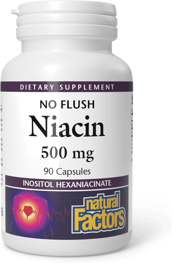 Natural Factors No Flush Niacin 500 mg, 90 Tablets