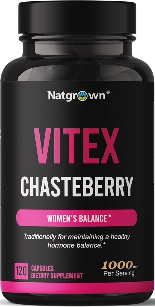 Natgrown Vitex Chasteberry Supplement for Women 1000 mg - Supports Hormon Balance & Fertness - Agnus Castus Chaste Tree Vitex Berry Meyve Ekstraksiyon Capsules - 120 Cttt